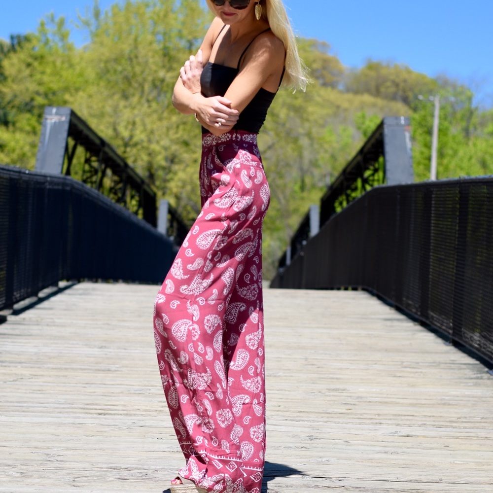 MAJORELLE Pink Paisley Wide-Leg Flare Pants - Picture 4 of 9